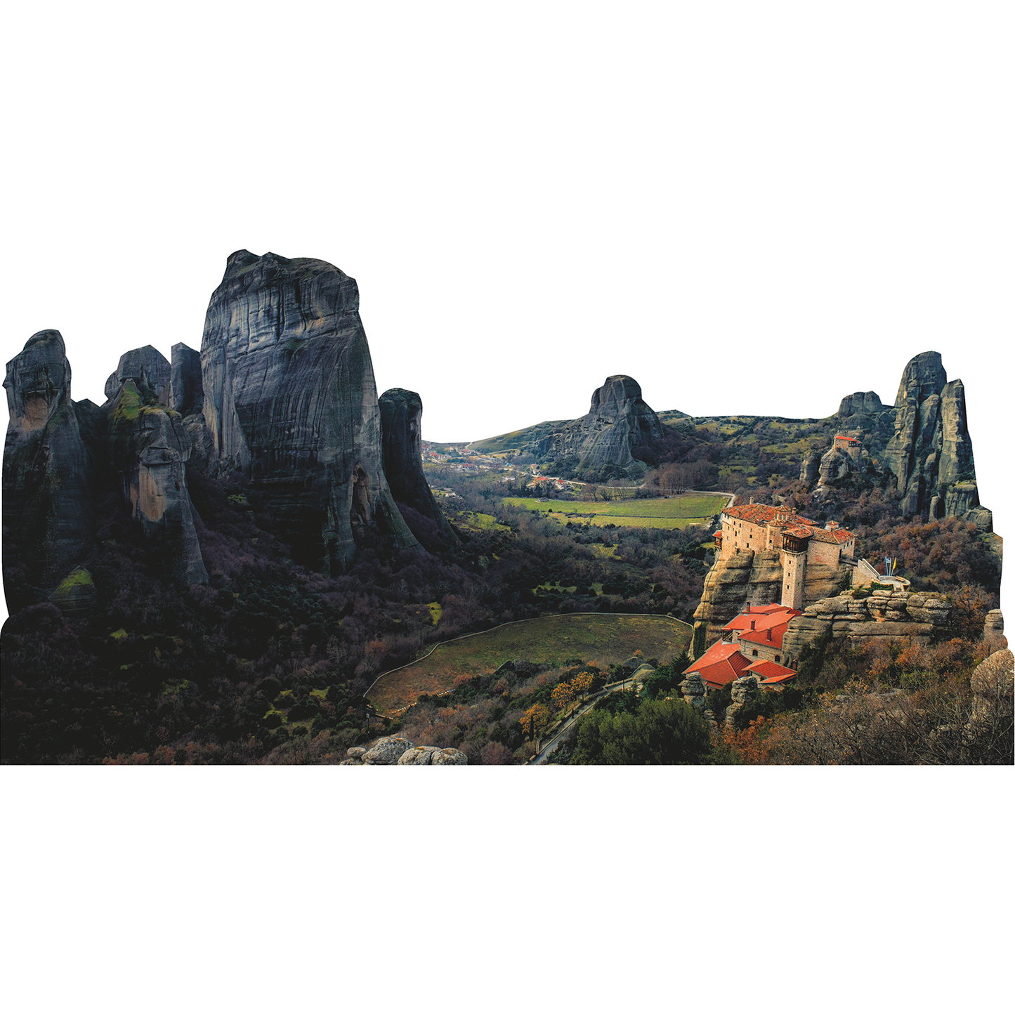 Meteora Greece Landscape With Monasteries Cardboard Cutout
