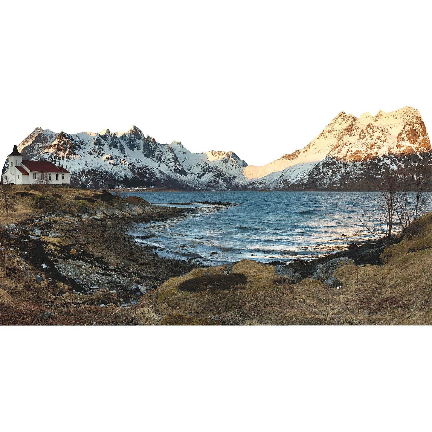 Fjord of Norway Church Mountain Lake Austnesfjorden Cardboard Cutout