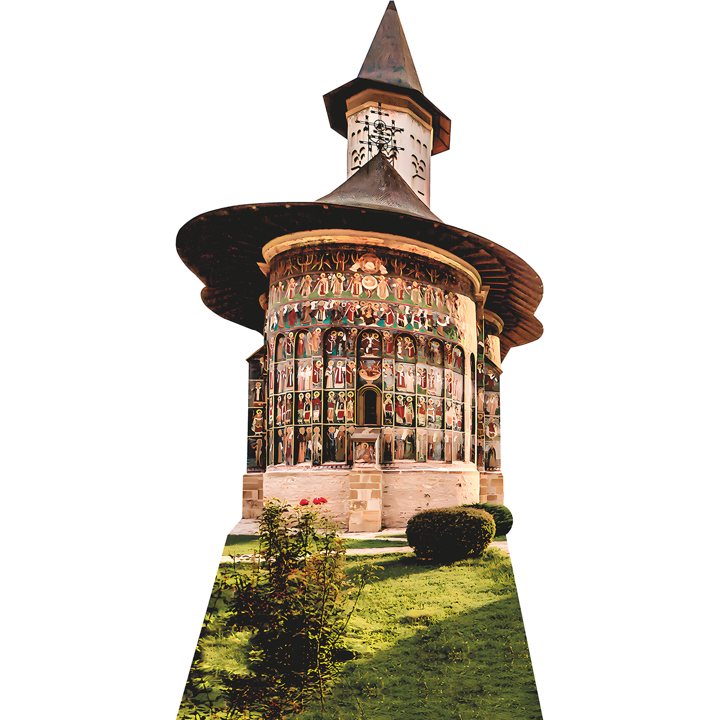 Mucevita Monastery Courtyard Gothic Church Structure Romania Cardboard Cutout