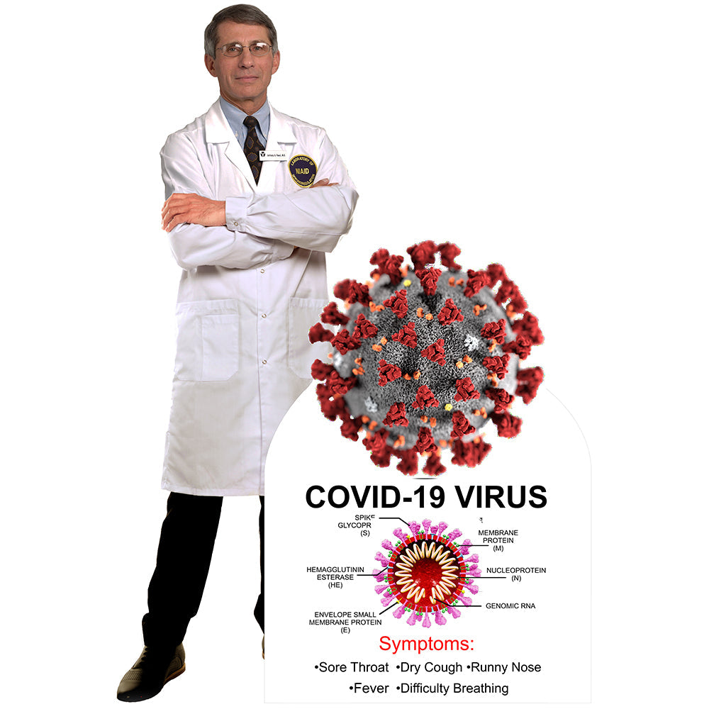 Dr. Anthony Fauci With Corona Virus Sign Cardboard Cutout