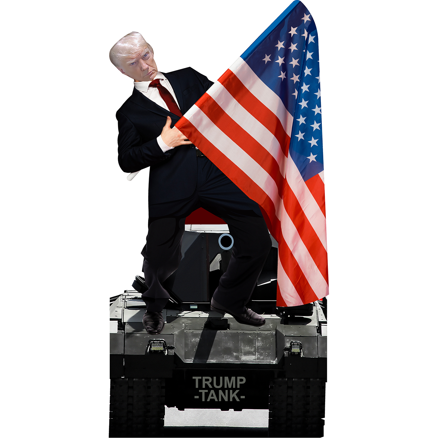 Donald Trump Tank American Flag Cardboard Cutout
