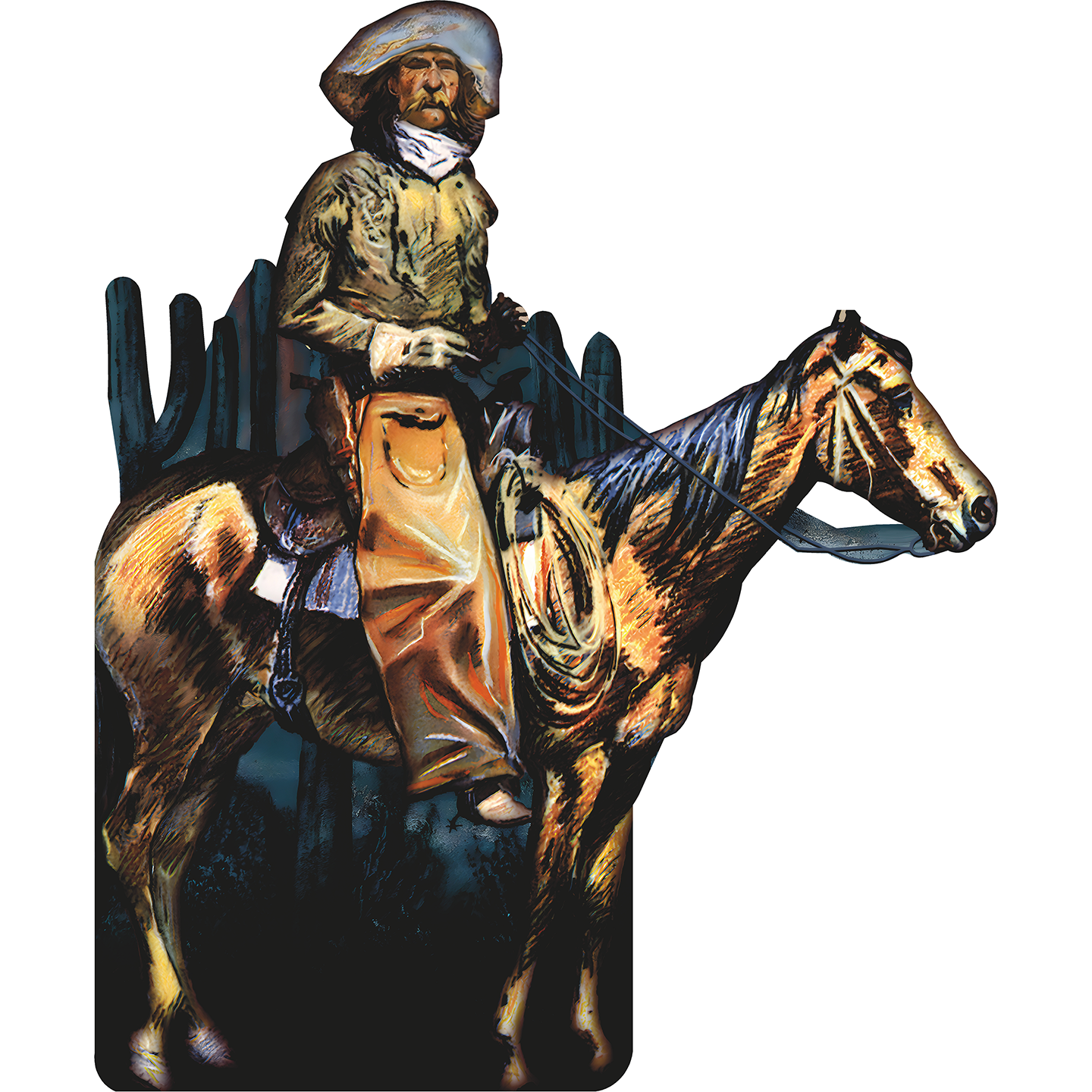 XL Remington Arizona Cowboy Horse Yellowstone Cactus Mountain Illustration Cardboard Cutout