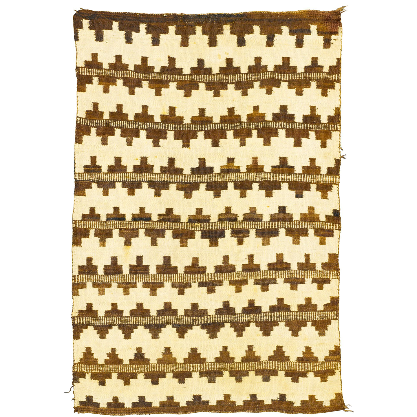 Handwoven Navajo Blanket – Ivory & Brown Basket Pattern Cardboard Cutout