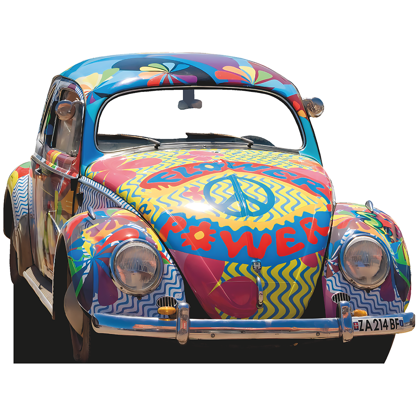 Hippie Bug Groovy Car Stand In 60s Flower Power Woodstock Cardboard Cutout