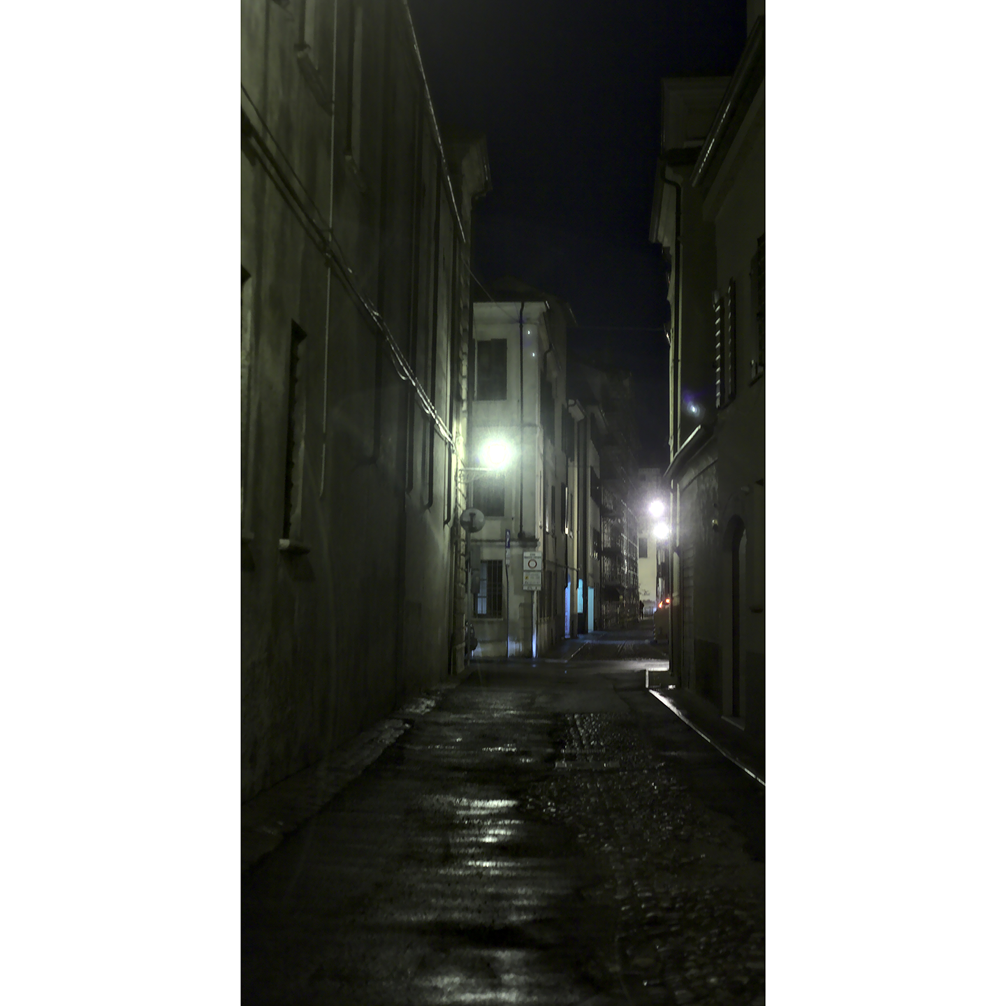 Italian Town Alley After Light Rainfall at Night Backdrop Cardboard Cutout