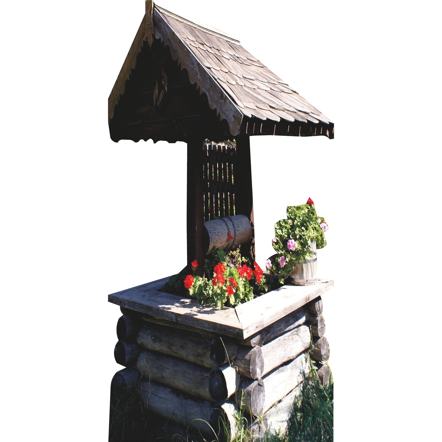 Rustic Wood Garden Water Well Flowers Cardboard Cutout