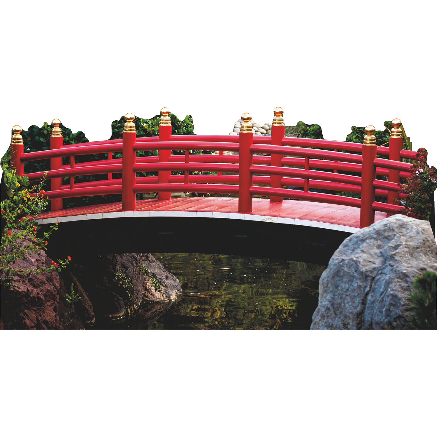 Red Japanese Garden Bridge Over Pond Cardboard Cutout