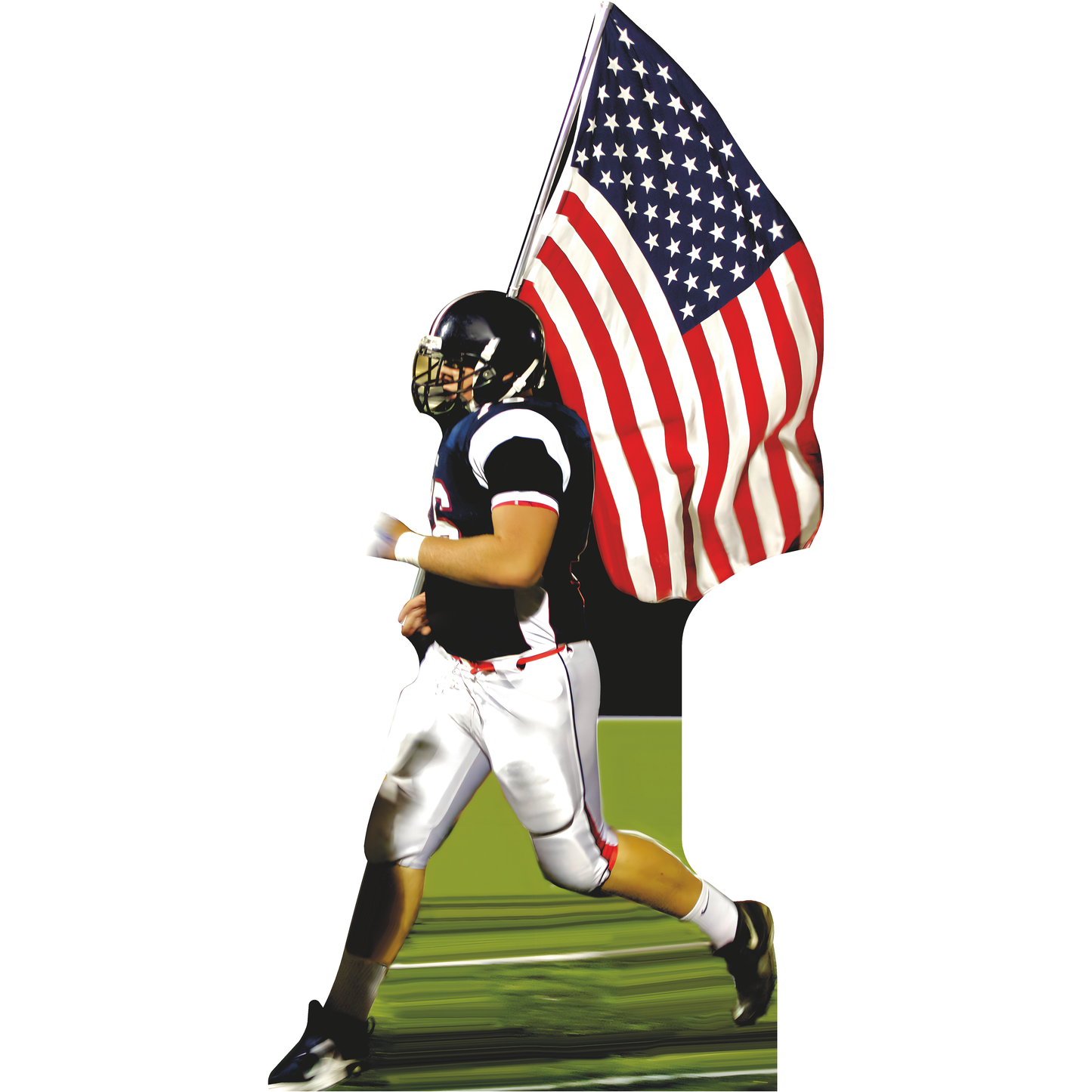 Football Player Running American Flag Halftime Show Cardboard Cutout