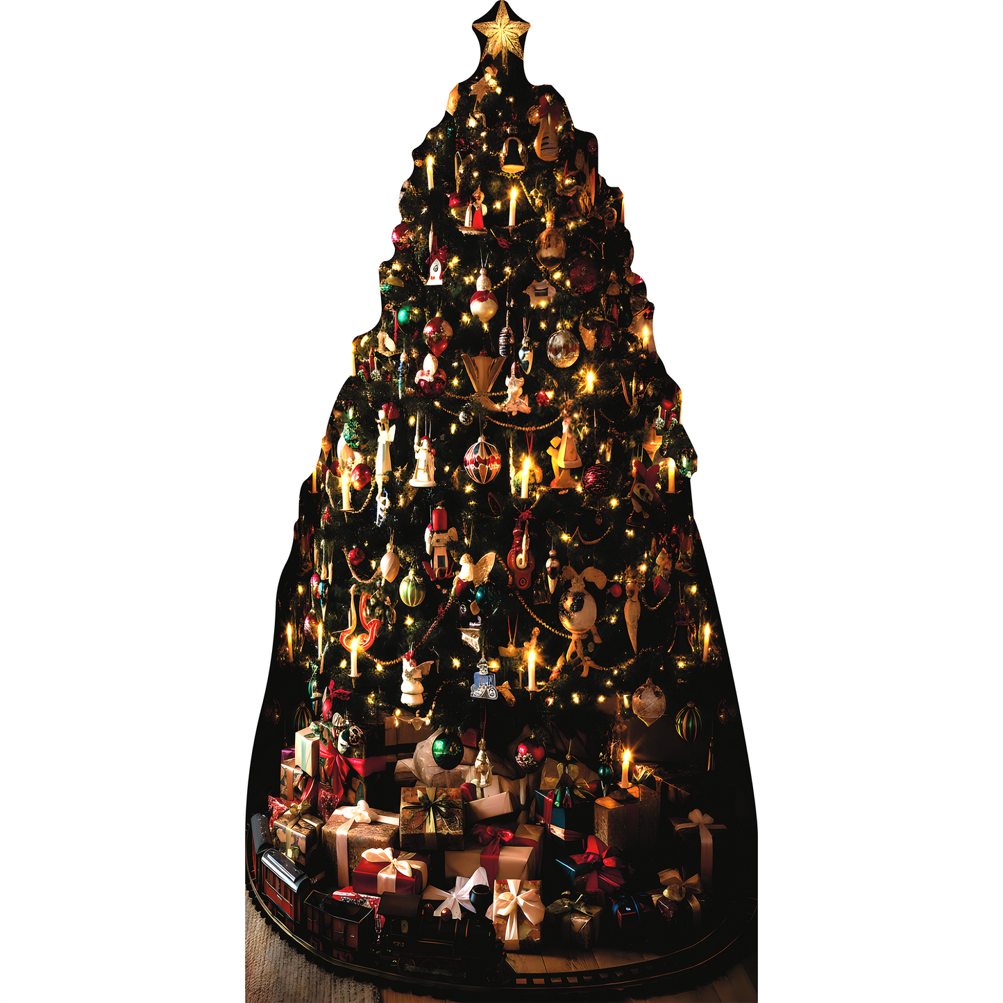 Holiday Christmas Tree Presents Toy Train Set Cardboard Cutout