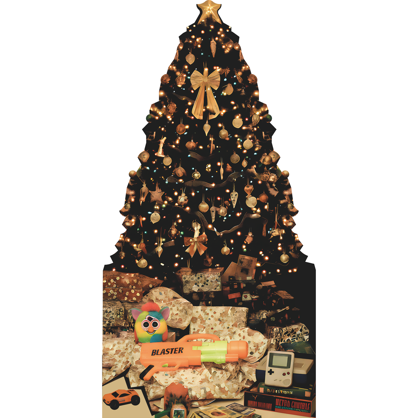Nostalgic 90s Kid Christmas Tree Gift Toy Super Game Cards Cardboard Cutout