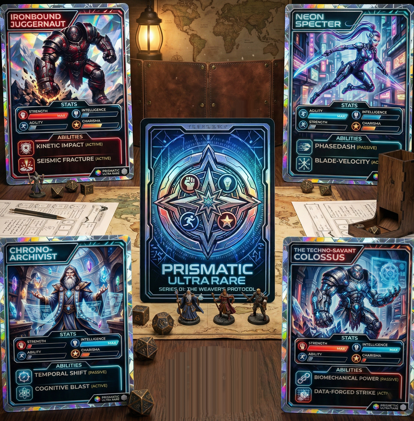 RPG Magic Dungeon Trading Cards Stats Collectible Holographic Cardboard Cutout