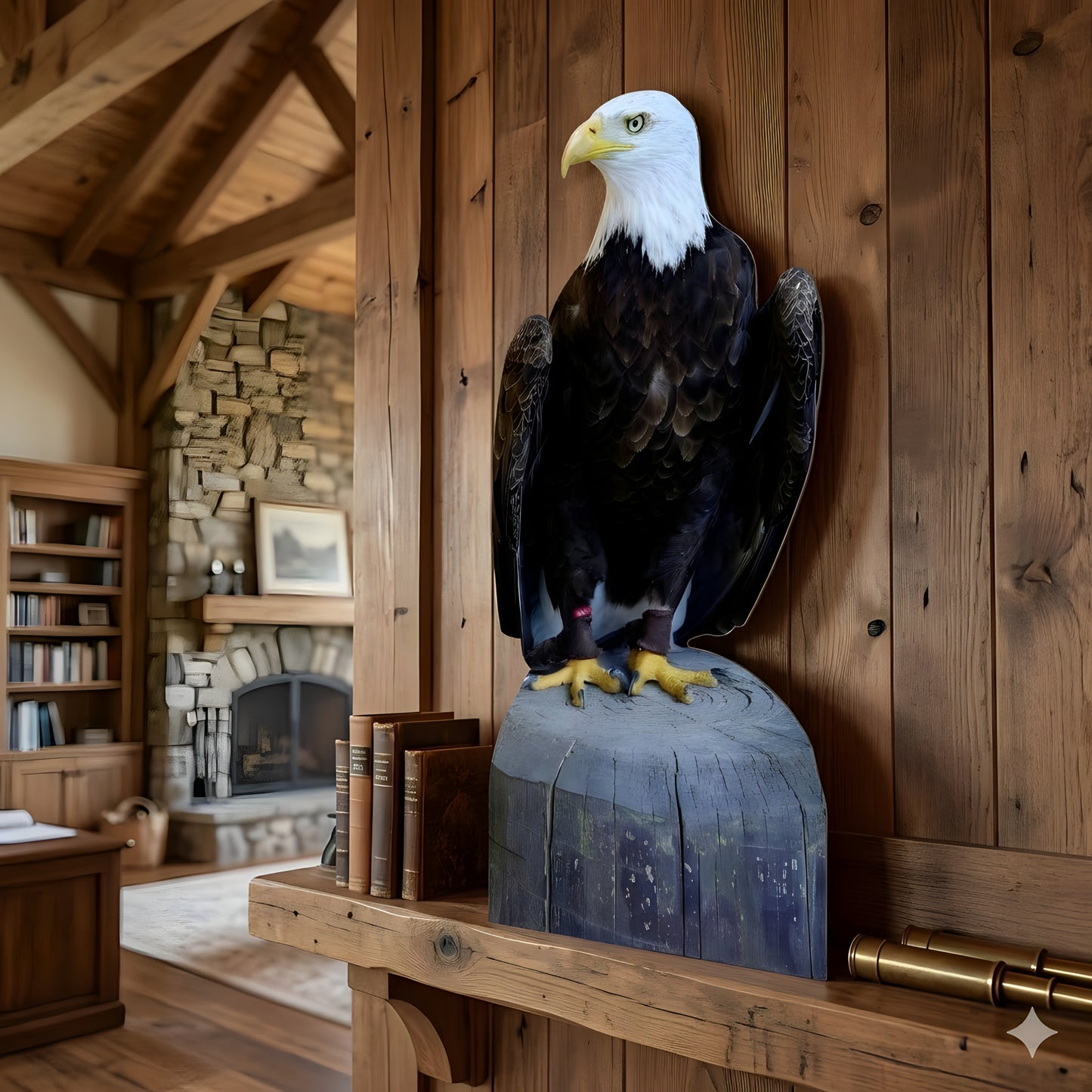 Bald Eagle Life Size Perched Tree Stump Cardboard Cutout