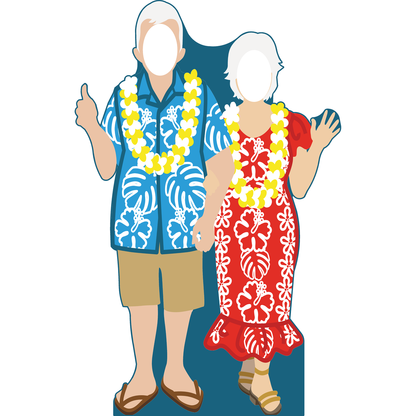 Older Hawaiian Senior Couple Tourist Stand In Cardboard Cutout