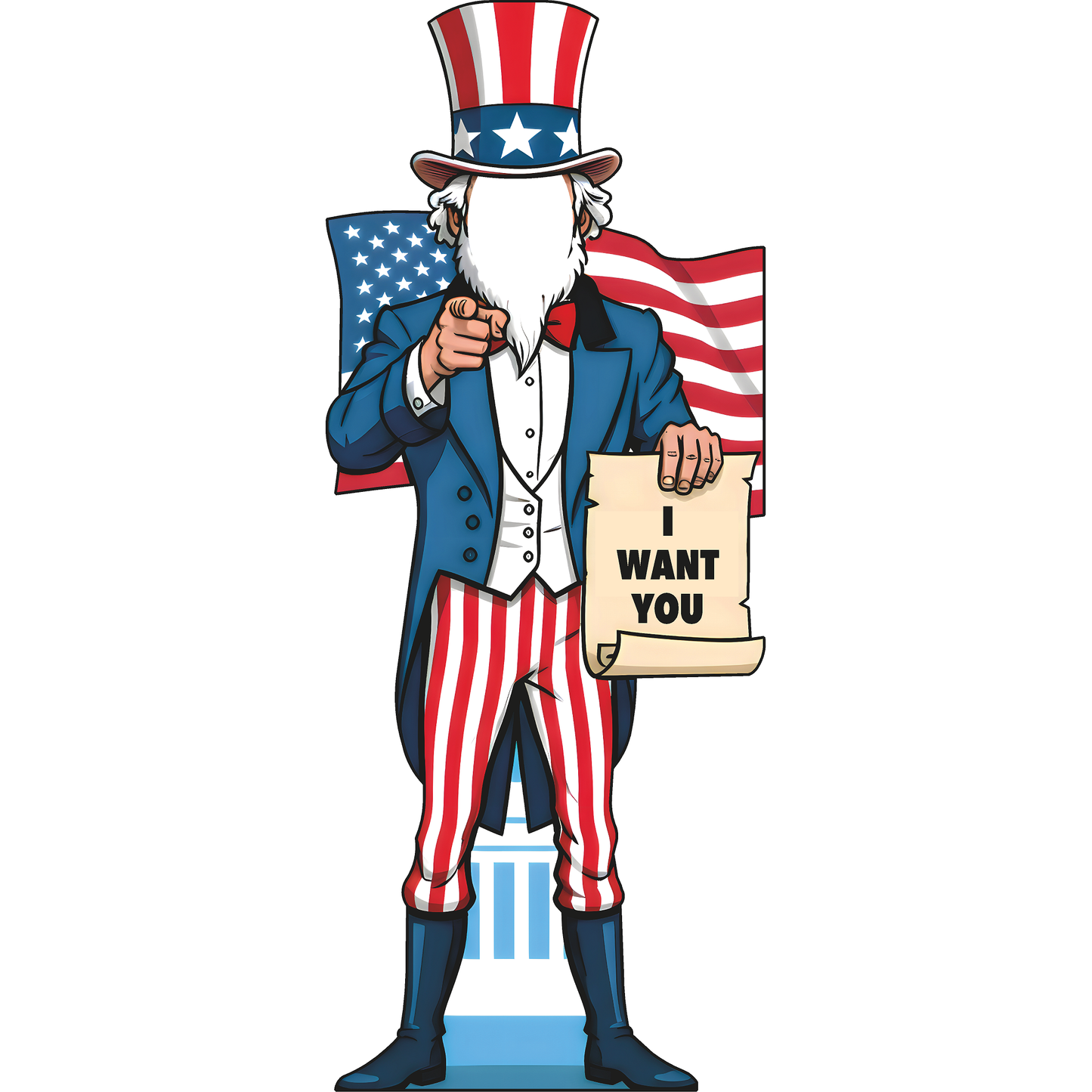 Cartoon Uncle Sam I Want You American Flag Suit Stand In Cardboard Cutout