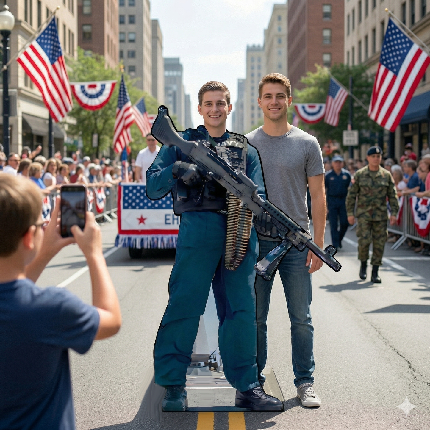 SAW Machine Gun Armed Navy Seal Soldier Stand In Cardboard Cutout