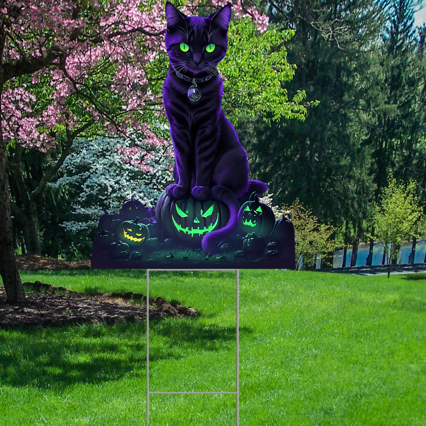 Scary Spooky Black Cat Halloween Waterproof Coroplast Plastic Yard Sign Lawn Sign