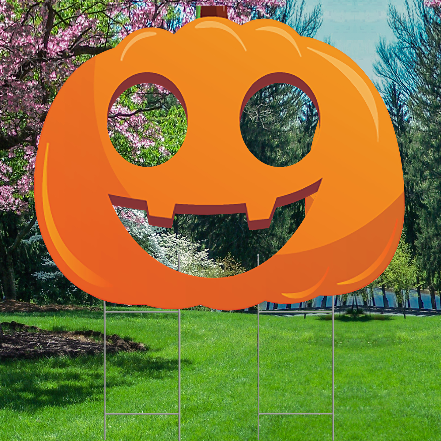 Smiling Pumpkin 47in Big Stand In Plastic Outdoor Yard Sign Decoration Cutout
