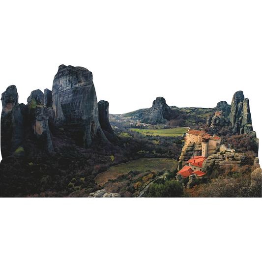 Meteora Greece Landscape With Monasteries Cardboard Cutout