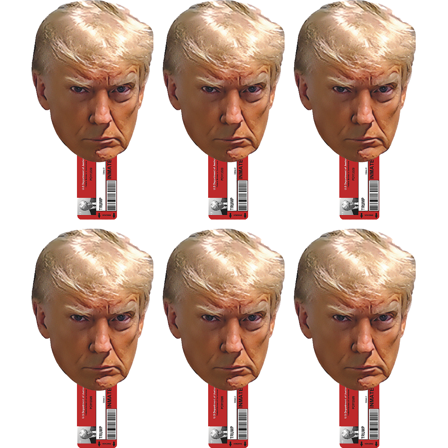 6pack Prison Mugshot Donald Trump Federal Indictment PO113509 Lifesize Face with Lower Handle Cardboard Cutout