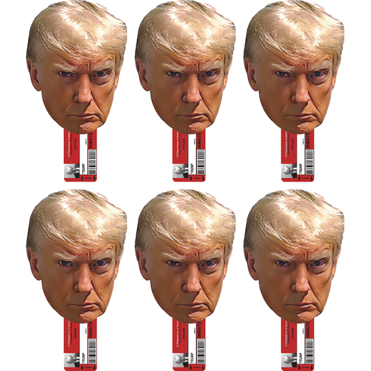 6pack Prison Mugshot Donald Trump Federal Indictment PO113509 Lifesize Face with Lower Handle Cardboard Cutout