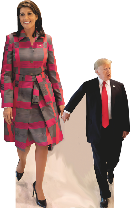 Nikky Haley With Little Donald Trump Cardboard Cutout