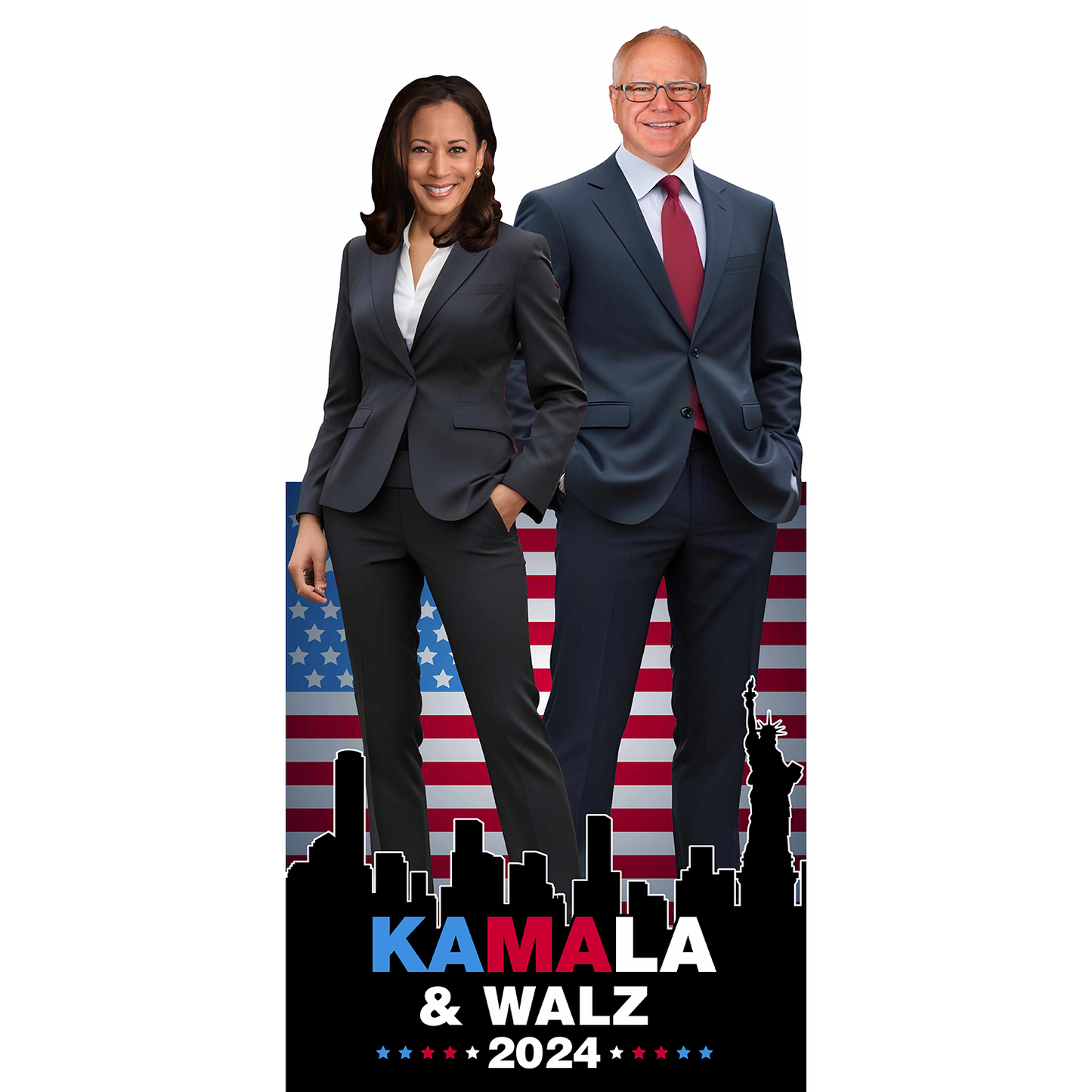 Kamala Harris Tim Walz 2024 America Backdrop Cardboard Cutout
