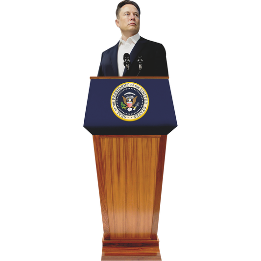 Elon Musk Behind Presidential Podium President X Cardboard Cutout