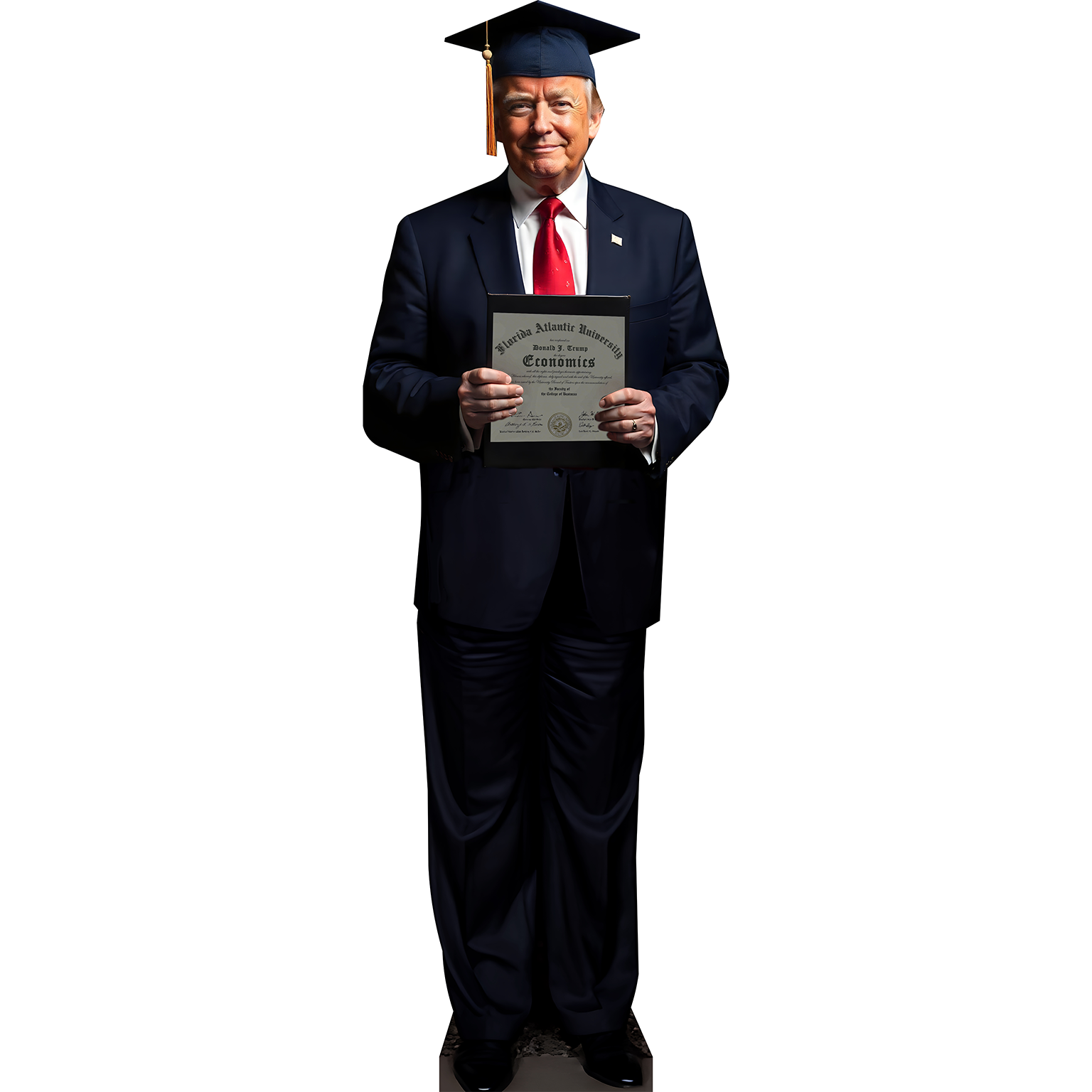 Donald Trump College Cap Holding Degree Economics Cardboard Cutout ...