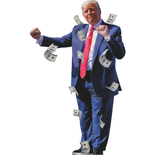 H38292 President Donald Trump Rain Dance Money Dollar Tariff Economic Growth