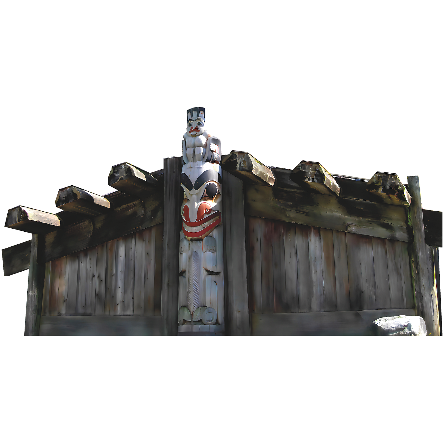 Pacific Northwest Coast Longhouse and Totem Pole Shelter Cardboard Cutout