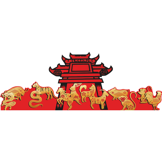 Chinese Zodiac New Year Animals Torrii Gate Silhouette Cardboard Cutout