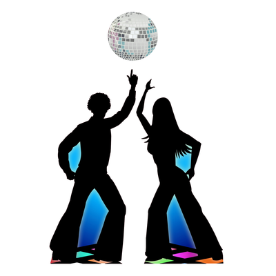 Disco Couple With Disco Ball Silhouette Cardboard Cutout
