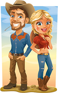 Cartoon Western Couple Cardboard Cutout