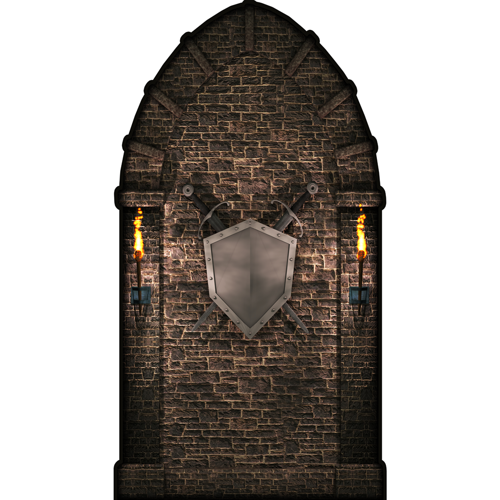Brick Stone With Sword and Shield Backdrop Cardboard Cutout