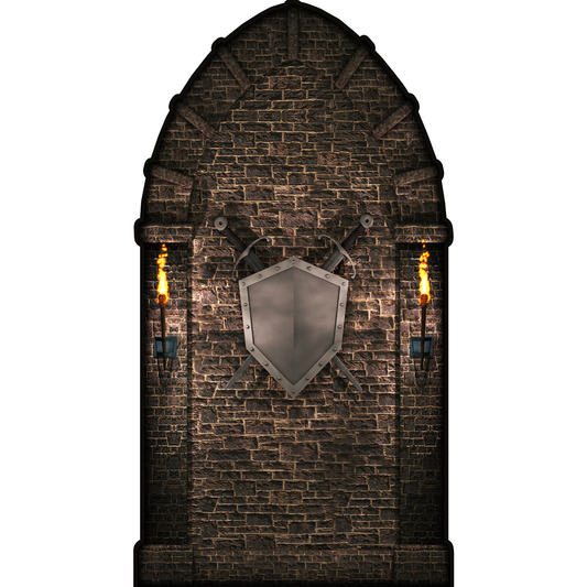 Brick Stone With Sword and Shield Backdrop Cardboard Cutout