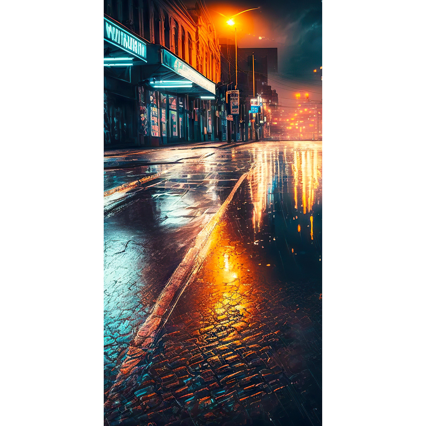 Neon Rainy City Streets Cyber Punk Backdrop Cardboard Cutout