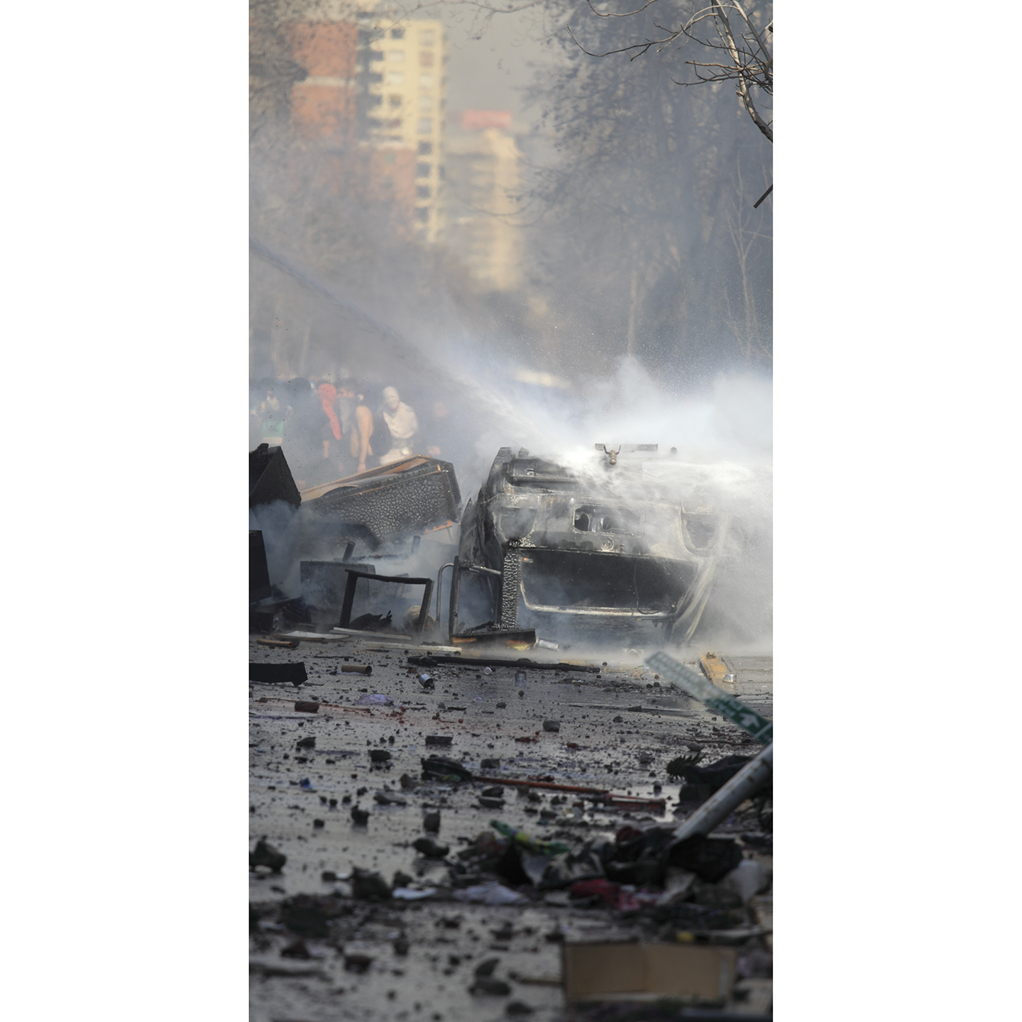 War Torn City Streets Riot Flipped Car Backdrop Cardboard Cutout