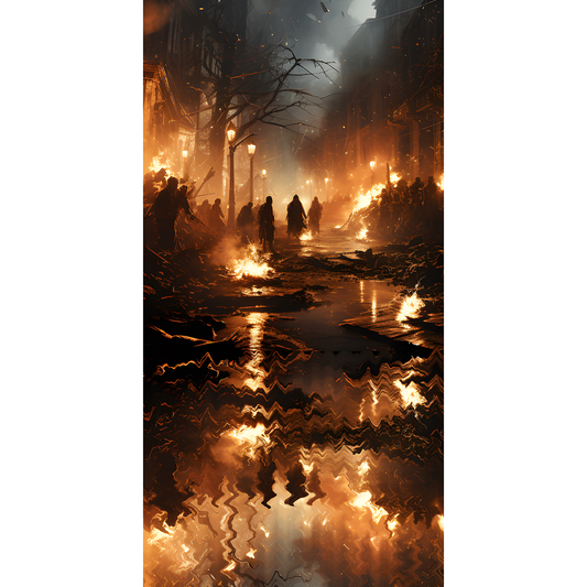 Old Spooky Burning Rustic Town Halloween Horror Backdrop Cardboard Cutout