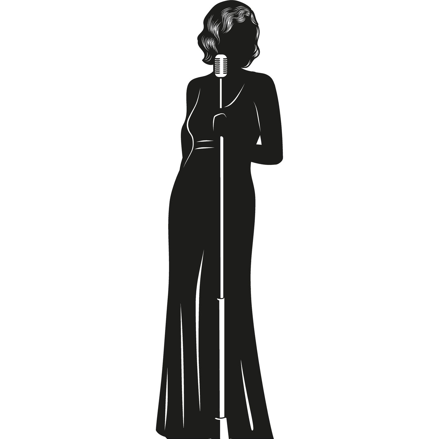 Vintage Jazz Singer with Microphone Stand Silhouette Cardboard Cutout