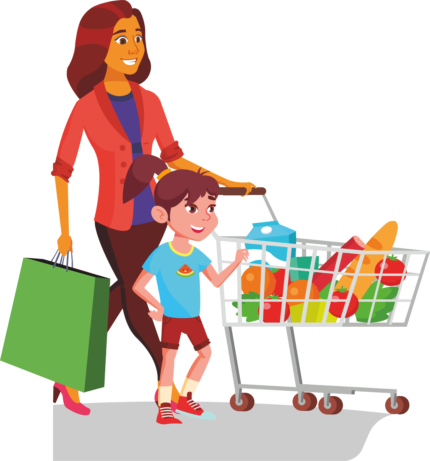 Grocery Shopping Mother and Child Daughter Cardboard Cutout