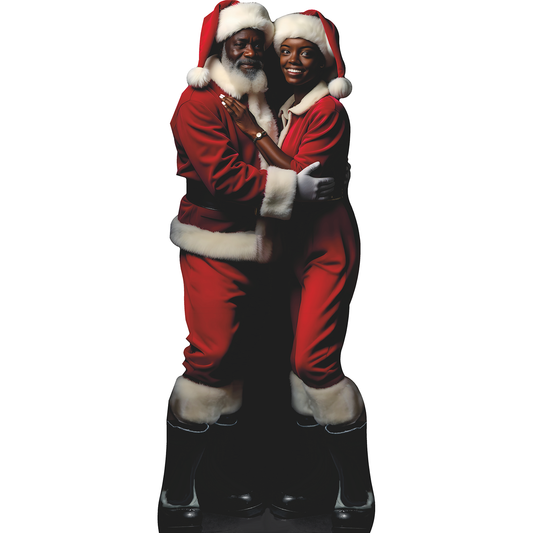 Mr & Mrs Afro Black Santa Claus Christmas Cardboard Cutout