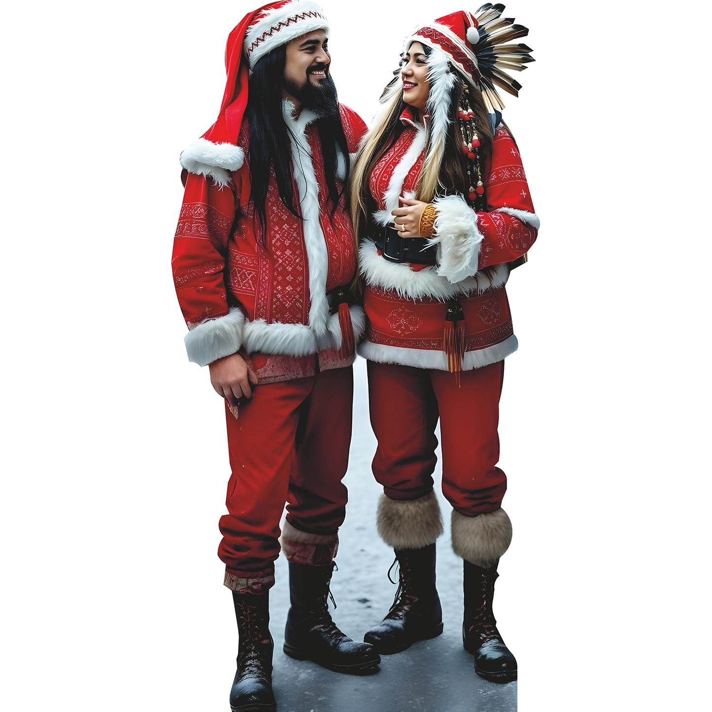 Native American Mr Mrs Santa Claus Couple Christmas Cardboard Cutout