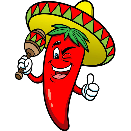 Chili Hot Red Jalapeno Pepper Sombrero Maraca Cartoon Cardboard Cutout