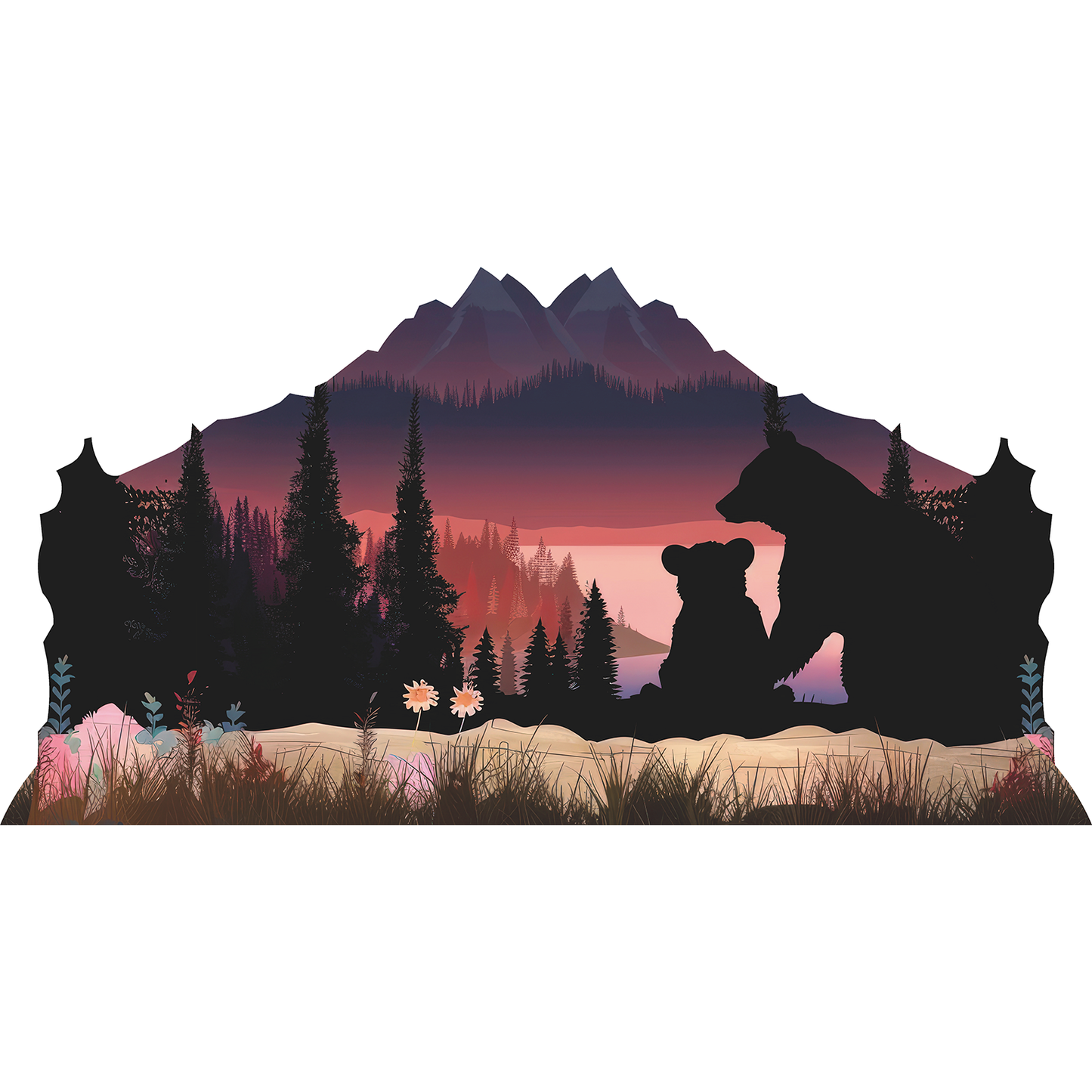Wild Life Forest Bear Tree Mountain Landscape Silhouette Cardboard Cutout