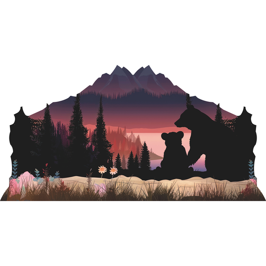 Wild Life Forest Bear Tree Mountain Landscape Silhouette Cardboard Cutout