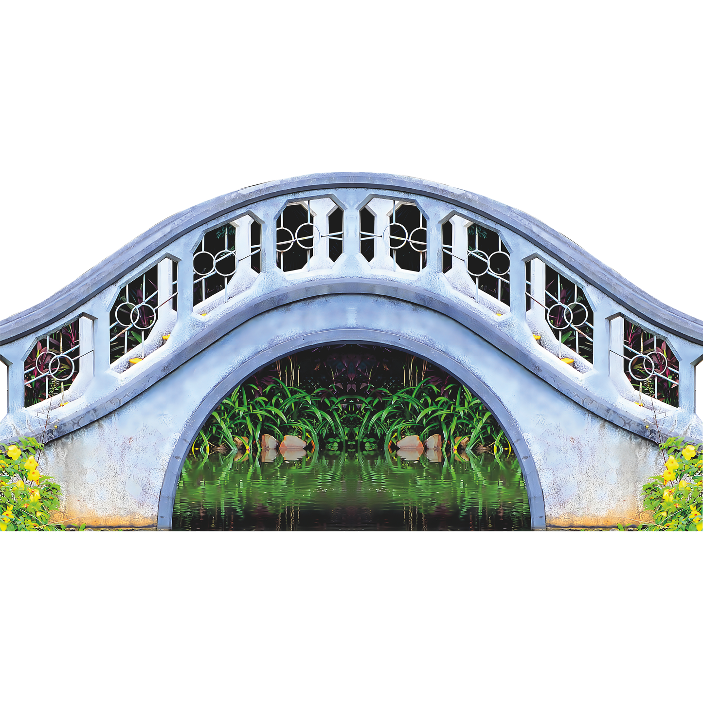 Zen Garden Arch Bridge Bush Pond Water Prop Cardboard Cutout