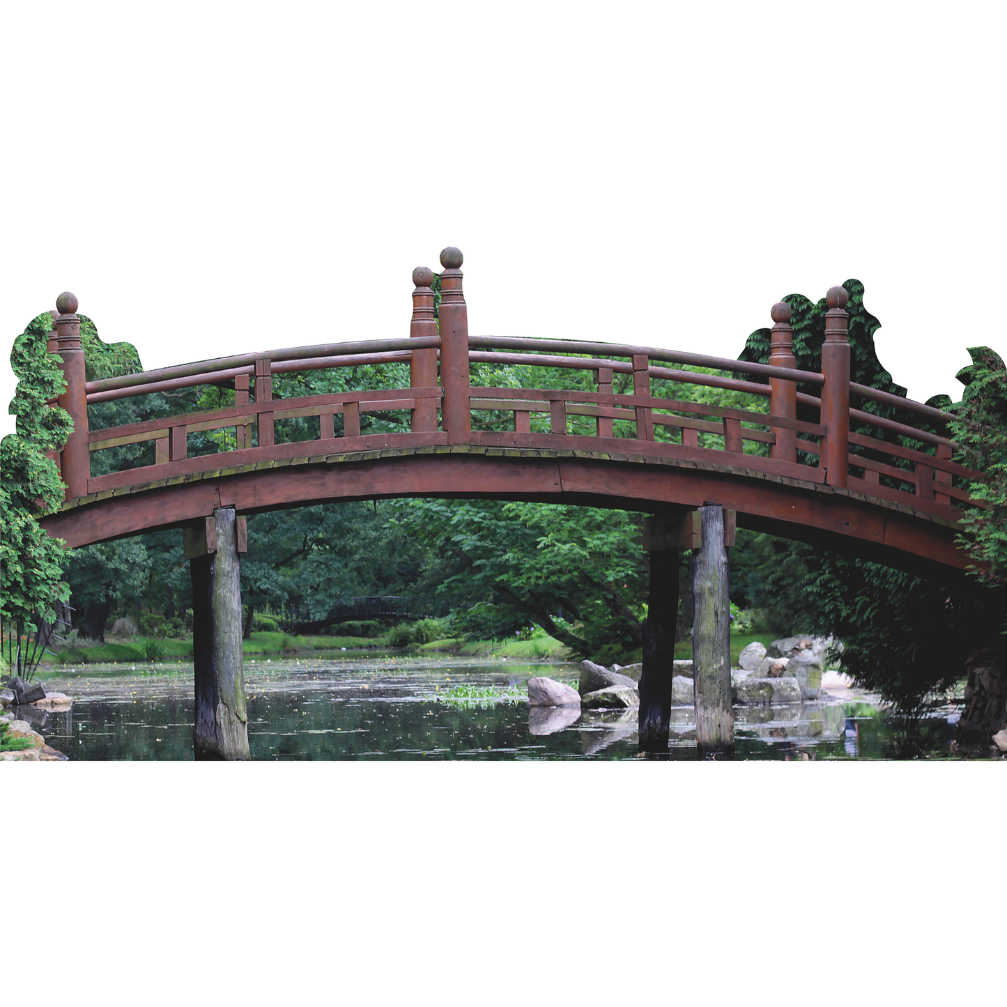 Curved Japanese Wood Garden Bridge Over Water Cardboard Cutout