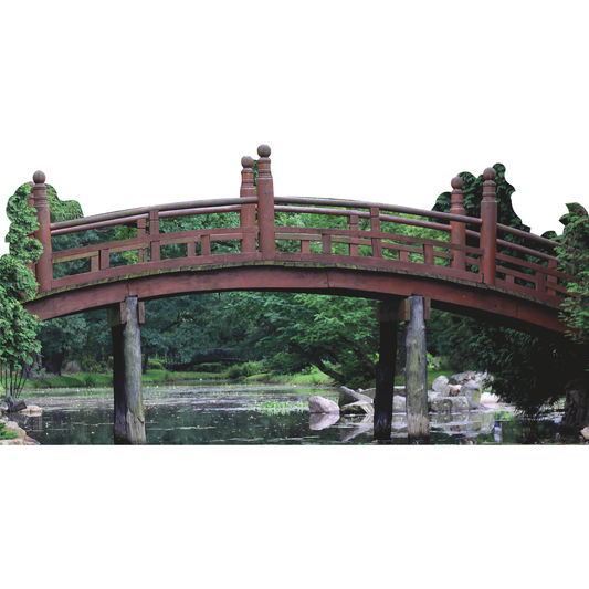 Curved Japanese Wood Garden Bridge Over Water Cardboard Cutout