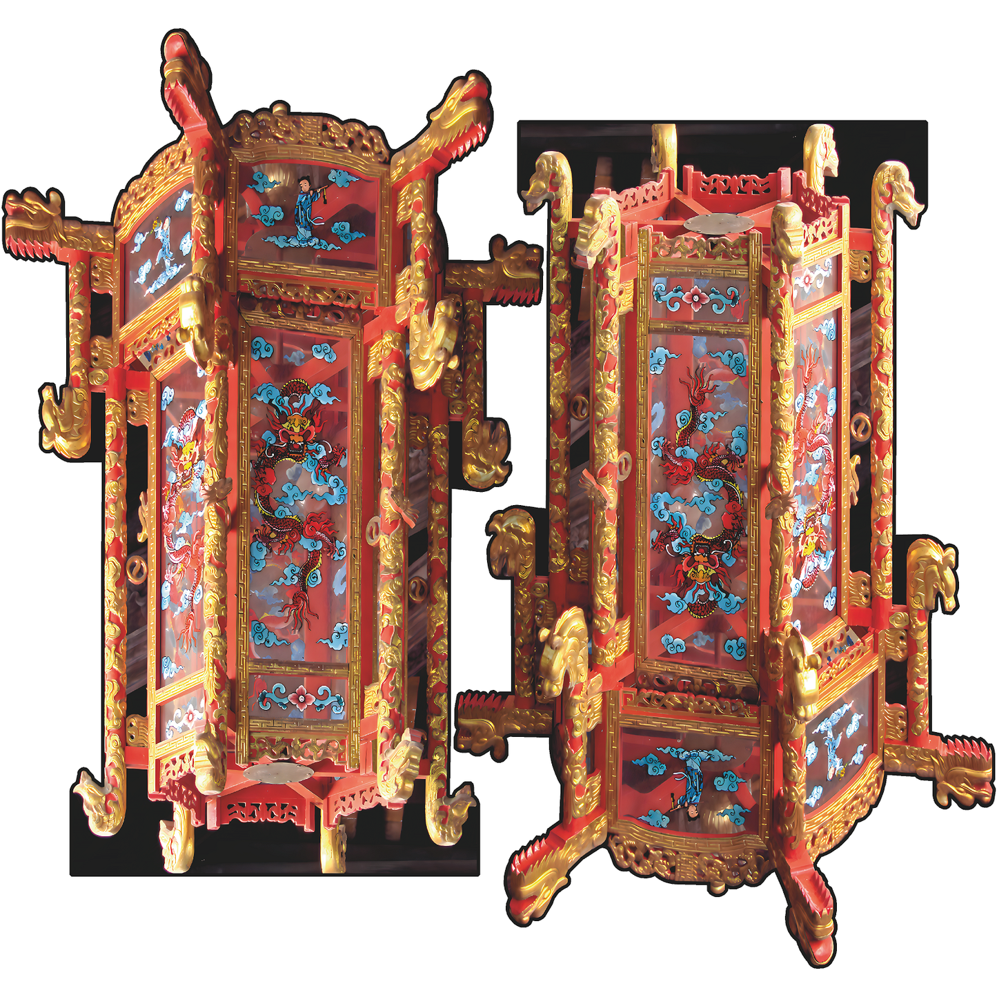 40in 2pack Japanese Hanging Lantern Dragon Red Gold Cardboard Cutout