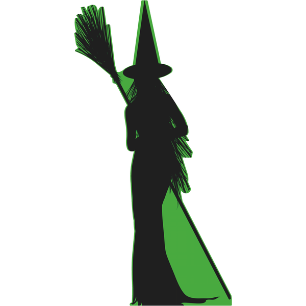 Green Wicked Witch With Broom Halloween Cardboard Cutout